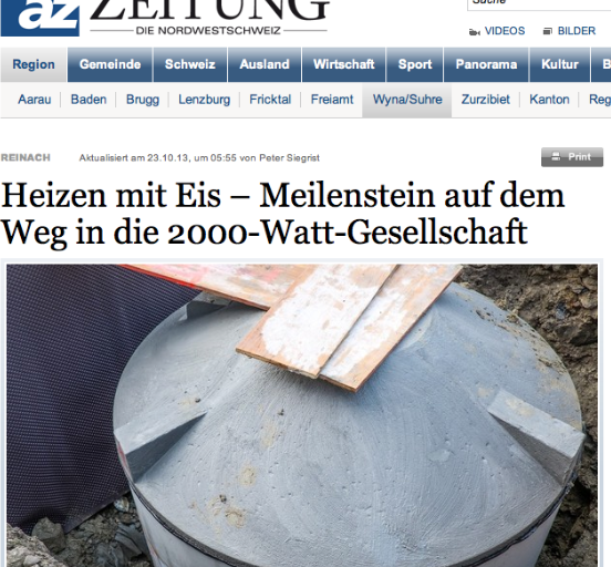 Aargauer Zeitung – Heizen mit Eis ; Meilenstein auf dem Weg in die 2000-Watt-Gesellschaft